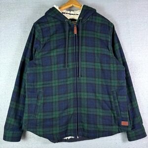L.L. Bean Relaxed Fit Hooded Plaid Jacket Sherpa Lined
